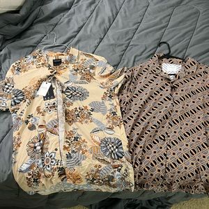 Denim & Flower Short Sleeve Button Ups Bundle of two shirts